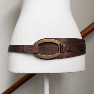 Vintage Y2K Statement Belt Brown Metallic Bronze Leather Gold Chunky Boho Large